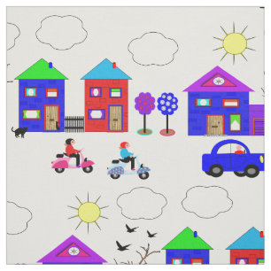 Speelgoed Town Colorful Houses Fun Whimsy Patterte Stof