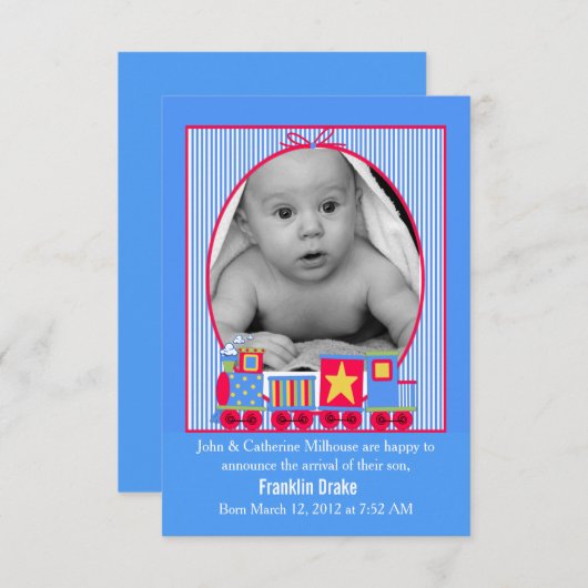 Speelgoed Train Baby Boys Geboorte Aankondiging Fo (Voorkant / Achterkant)