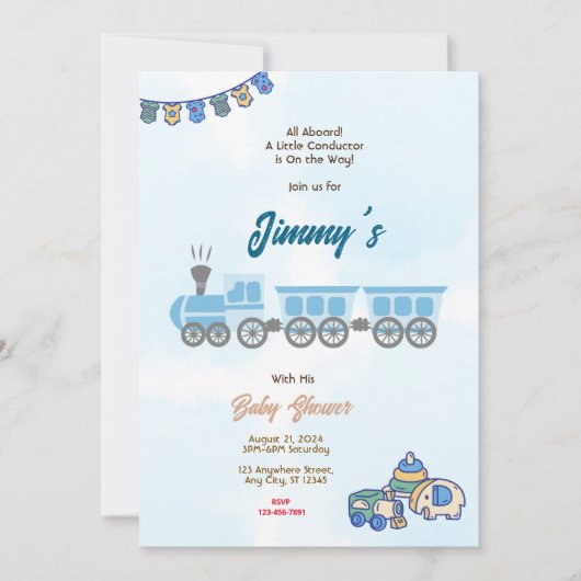 Speelgoed Train Baby shower Kaart (Voorkant)