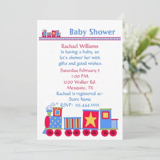 Speelgoed Train Baby shower uitnodiging (Staand voorkant)