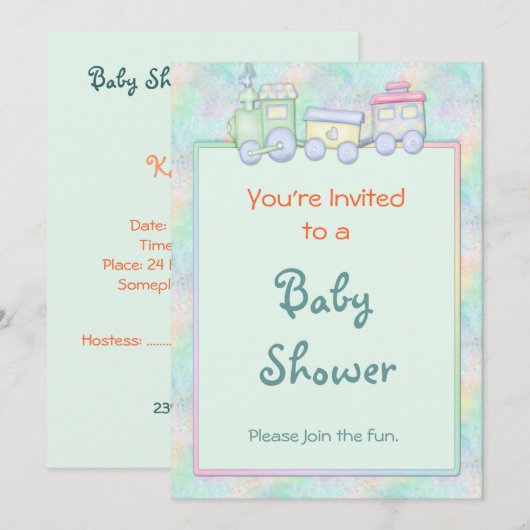 Speelgoed Train Baby shower uitnodiging (Voorkant / Achterkant)