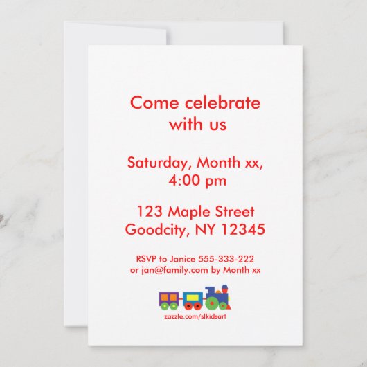 Speelgoed Train Birthday Kaart (Achterkant)