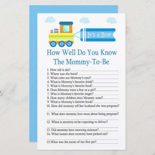 Speelgoed Train Hoe goed ken je het baby shower sp (Voorkant / Achterkant)