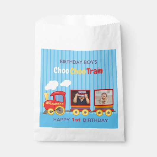 Speelgoed Train Peuter Jongen Verjaardag Blauw Bedankzakje (Voorkant)