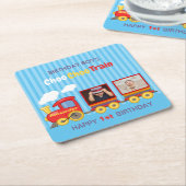 Speelgoed Train Peuter Jongen Verjaardag Blauw Kartonnen Onderzetters (Schuin)