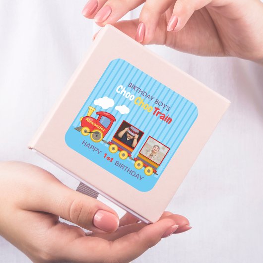 Speelgoed Train Peuter Jongen Verjaardag Blauw Vierkante Sticker