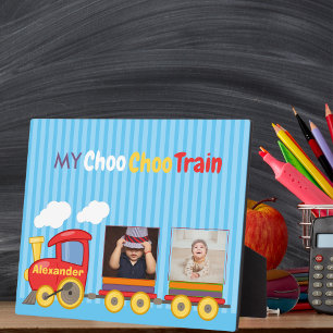 Speelgoed Train Peuter Jongens Verjaardag Blauw Fotoplaat