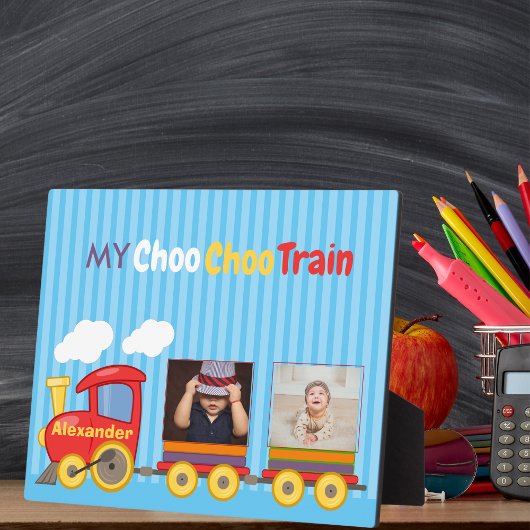 Speelgoed Train Peuter Jongens Verjaardag Blauw Fotoplaat