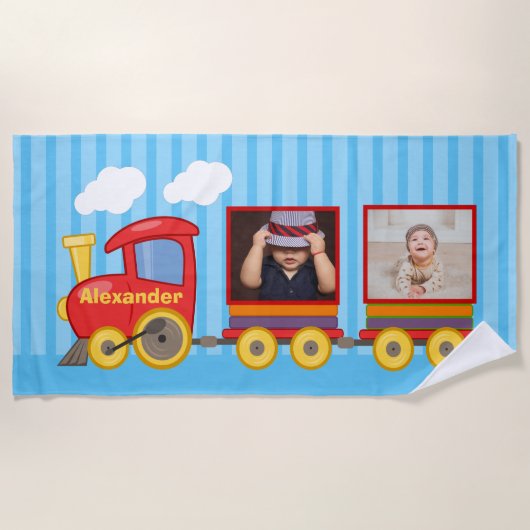 Speelgoed Train Peuter Jongens Verjaardag Blauw Strandlaken (Voorkant)