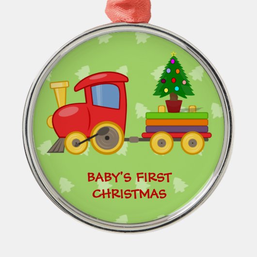 Speelgoed Trein, Baby's Eerste Kerstmis Metalen Ornament (Voorkant)