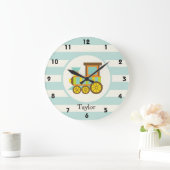 Speelgoed trein; bruin, Oranje, geel, Blauwgroen,  Grote Klok (Huis)