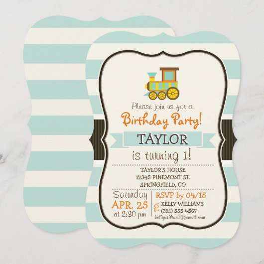 Speelgoed trein; bruin, Oranje, geel, Blauwgroen,  Kaart (Voorkant / Achterkant)