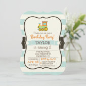 Speelgoed trein; bruin, Oranje, geel, Blauwgroen,  Kaart (Staand voorkant)