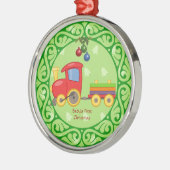 Speelgoed trein, eerste kerstmis baby metalen ornament (Links)