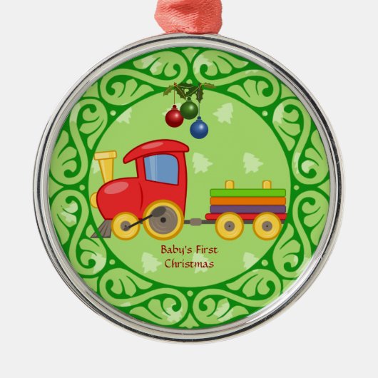 Speelgoed trein, eerste kerstmis baby metalen ornament (Voorkant)