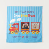 Speelgoed Trein Peuter Jongens Verjaardag Blauw Wandkleed (Voorkant)