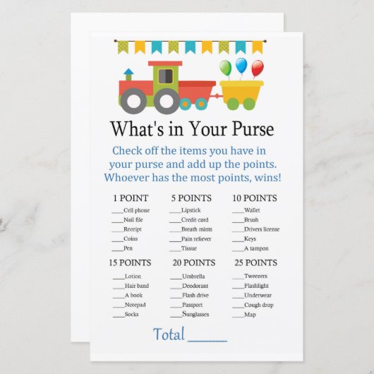 Speelgoed trein Wat zit er in je handtas? (Voorkant / Achterkant)