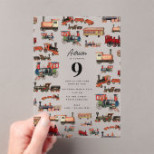 Speelgoed treinen met kleurrijke treinen op zater Acryl Uitnodigingen (Insitu (Draagbaar))