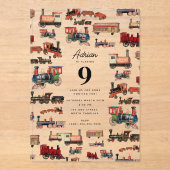  Speelgoed treinen met kleurrijke treinen op zater Acryl Uitnodigingen (Voorkant)