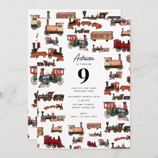  Speelgoed treinen met kleurrijke treinen op zater Kaart (Voorkant / Achterkant)