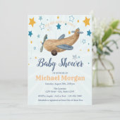 Speelgoed van het vliegtuig, sterren Baby shower Kaart (Staand voorkant)
