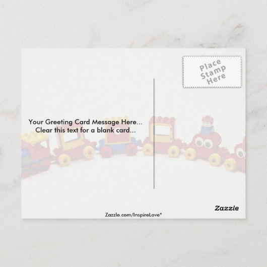 Speelgoed van kunststoftreinen voor kinderen briefkaart (Achterkant)