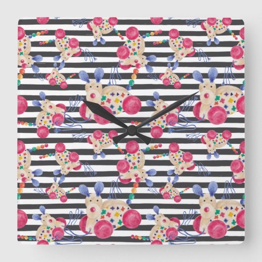 Speelgoed van trekpatroon van de hond van hout vierkante klok (Voorkant)