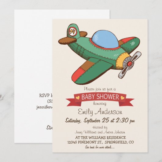 Speelgoed Vliegtuig Baby shower Kaart (Voorkant / Achterkant)