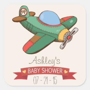  Speelgoed Vliegtuig Baby shower Vierkante Sticker