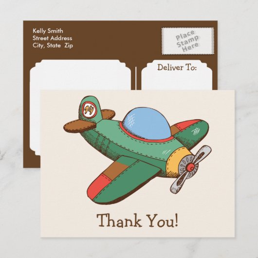 Speelgoed vliegtuig dank u Briefkaart (Voorkant / Achterkant)