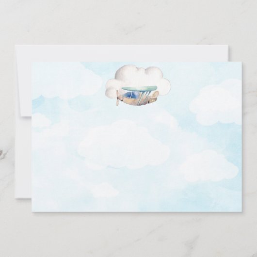Speelgoed Vliegtuig in Blue Sky Clouds Doop Verjaa Bedankkaart (Achterkant)