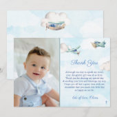 Speelgoed Vliegtuig in Blue Sky Clouds Doop Verjaa Bedankkaart (Voorkant / Achterkant)