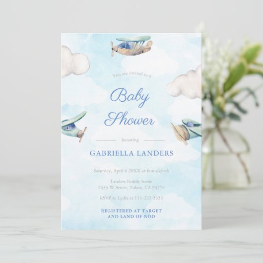 Speelgoed Vliegtuig Reizen Baby shower Sprinkle fo Kaart (Staand voorkant)