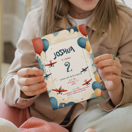 Speelgoed-vliegtuigen en ballonnen verjaardagsfees kaart