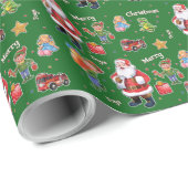 Speelgoed voor de kerstman en bladeren, groen omhu cadeaupapier (Rol Hoek)