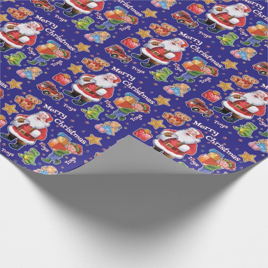 Speelgoed voor de kerstman, inpakpapier blauw (Hoek)