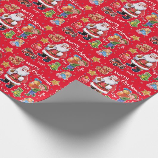 Speelgoed voor de kerstman: verpakkingspapier rood cadeaupapier (Hoek)