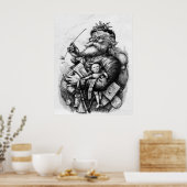 Speelgoed voor de kerstman zwart-wit poster (Keuken)