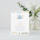 Speelgoed voor handgeschilde babyjongen, drive-by  uitnodiging briefkaart (Staand voorkant)