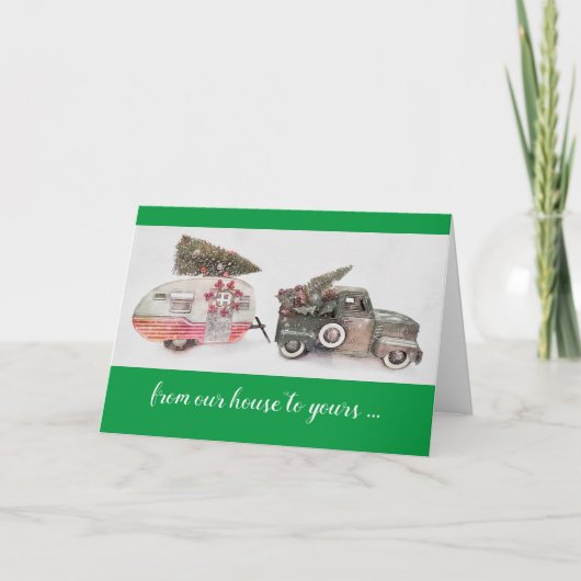 speelgoed vrachtwagen met kerstmis op groen kaart (Voorkant)