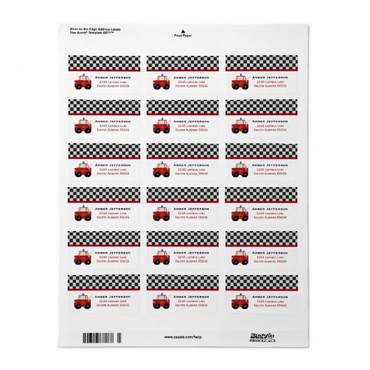 Speelgoed Vuurwerkauto-Adresetiketten Etiket (Full Sheet)