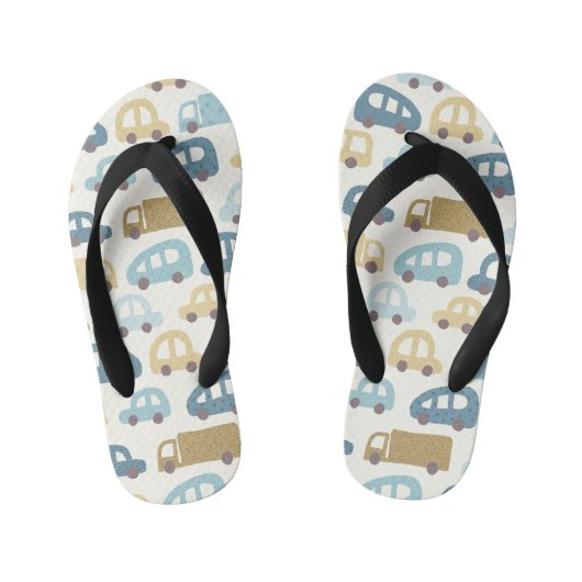 Speelgoedauto's & Vrachtwagens | Stofblauw Beige Kinder Teenslippers (Voetbed)