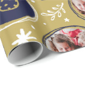 Speelgoedfamilie Foto-Collage Kerstmis Gold Cadeaupapier (Rol Hoek)