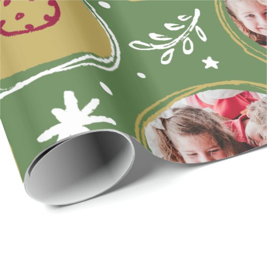 Speelgoedfamilie Foto met kerstgroen collage Cadeaupapier (Rol Hoek)