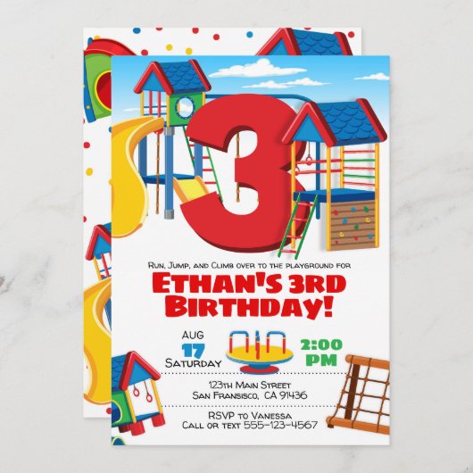 Speelgoedfeestje, Playground-verjaardag Uitnodigen Kaart (Voorkant / Achterkant)