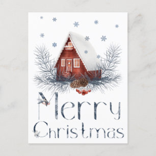 Speelgoedhuis of blokhut, dennenappels, bessen briefkaart