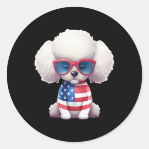 Speelgoedpoedel Met Patriottische Vlag Van De VS A Ronde Sticker
