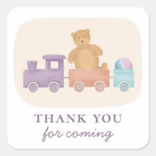 Speelgoedtrein. Baby shower bedankt u voor uw koms Vierkante Sticker