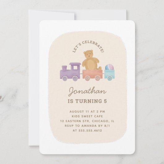 Speelgoedtrein en -beer. Cute grappige kinderverja Kaart (Voorkant)