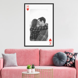 Speelkaart Koppel Foto Romantische Liefde Hart Cad Canvas Afdruk